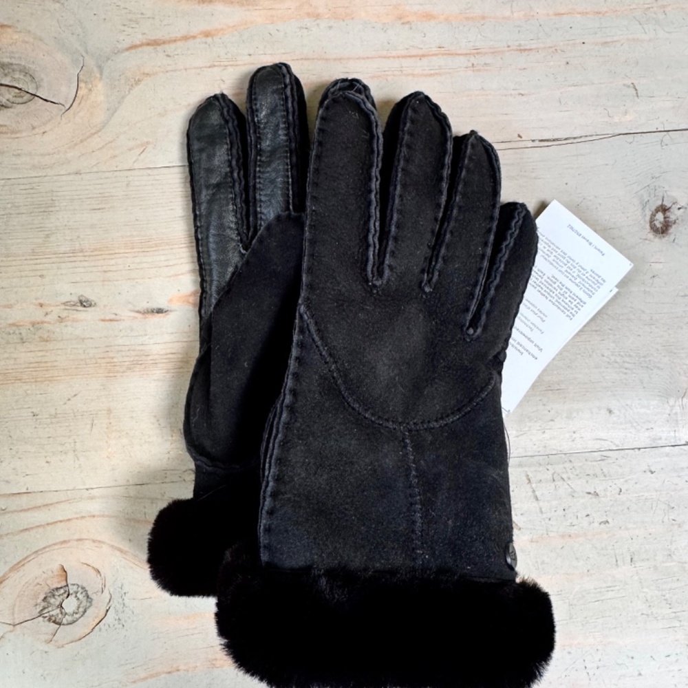 UGG SHEEPSKIN WHIPSTITCH TOUCHSCREEN GLOVES BLACK NEW - Picture 2 of 8